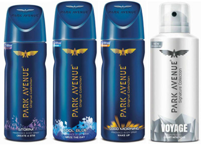 

Park Avenue One Storm, One Cool Blue, One Good Morning, One Voyage Signature Deodorant Combo for Men(Pack of 4) Deodorant Spray - For Men(400 g, Pack of 4)