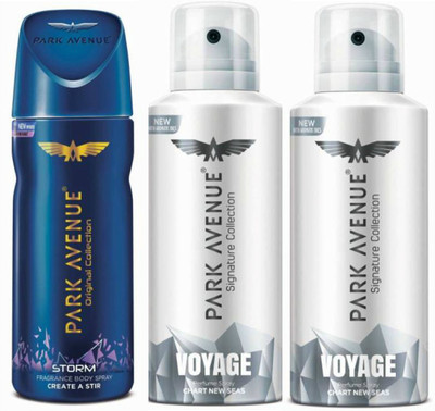 

Park Avenue One Storm, Two Voyage Signature Deodorant Combo for Men(Pack of 3) Deodorant Spray - For Men(300 g, Pack of 3)
