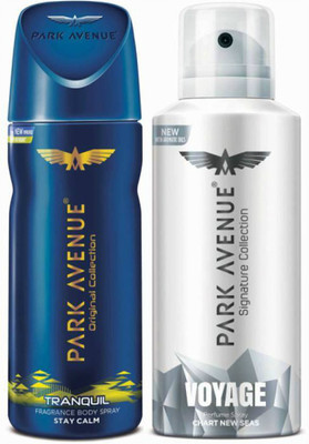 

Park Avenue One Tranquil, One Voyage Signature Deodorant Combo for Men(Pack of 2) Deodorant Spray - For Men(200 g, Pack of 2)