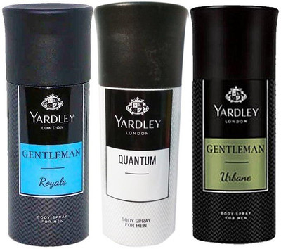 

Yardley Body Spray For Men Quantum, Gentleman Urbane And Royale (Pack Of 3) 150Ml Each Body Spray - For Men(450 ml, Pack of 3)