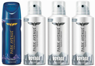 

Park Avenue One Storm, Three Voyage Signature Deodorant Combo for Men(Pack of 4) Deodorant Spray - For Men(400 g, Pack of 4)