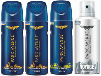 

Park Avenue Two Good Morning, One Tranquil, One Voyage Signature Deodorant Combo for Men(Pack of 4) Deodorant Spray - For Men(400 g, Pack of 4)