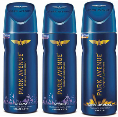 

Park Avenue 2 Storm 1 Good Morning deodorants Deodorant Spray - For Men(130 ml, Pack of 3)