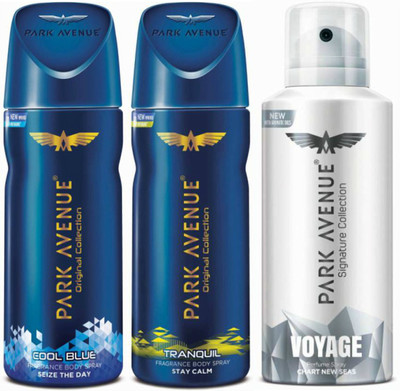 

Park Avenue One Cool Blue, One Tranquil, One Voyage Signature Deodorant Combo for Men(Pack of 3) Deodorant Spray - For Men(300 g, Pack of 3)