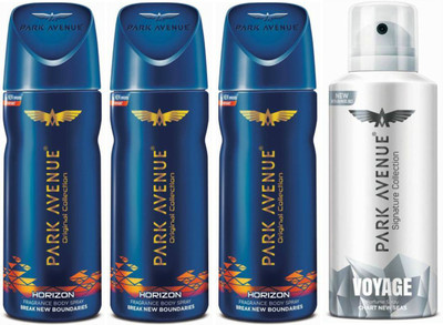 

Park Avenue Three Horizon, One Voyage Signature Deodorant Combo for Men(Pack of 4) Deodorant Spray - For Men(400 g, Pack of 4)