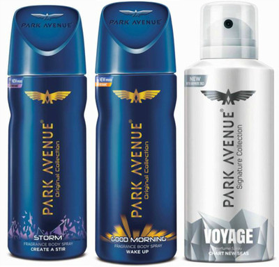 

Park Avenue One Storm, One Good Morning, One Voyage Signature Deodorant Combo for Men(Pack of 3) Deodorant Spray - For Men(300 g, Pack of 3)