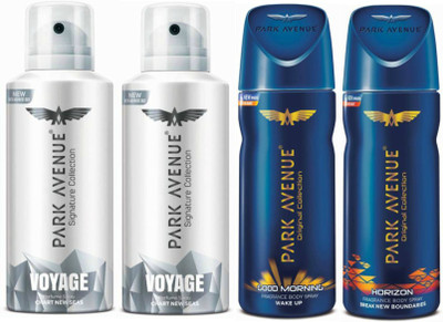 

Park Avenue Two Voyage Signature, One Good Morning, One Horizon Deodorant Combo for Men(Pack of 4) Deodorant Spray - For Men(400 g, Pack of 4)