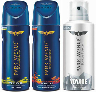 

Park Avenue One Tranquil, One Horizon, One Voyage Signature Deodorant Combo for Men(Pack of 3) Deodorant Spray - For Men(300 g, Pack of 3)
