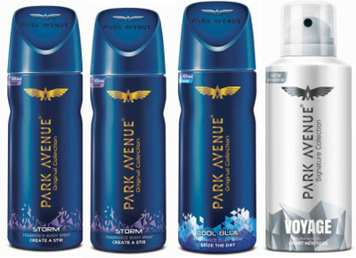 

Park Avenue Two Storm, One Cool Blue, One Voyage Signature Deodorant Combo for Men(Pack of 4) Deodorant Spray - For Men(400 g, Pack of 4)