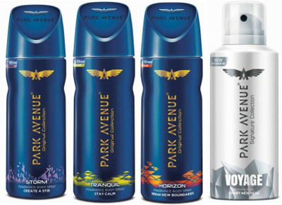 

Park Avenue One Storm, One Tranquil, One Horizon, One Voyage Signature Deodorant Combo for Men(Pack of 4) Deodorant Spray - For Men(400 g, Pack of 4)