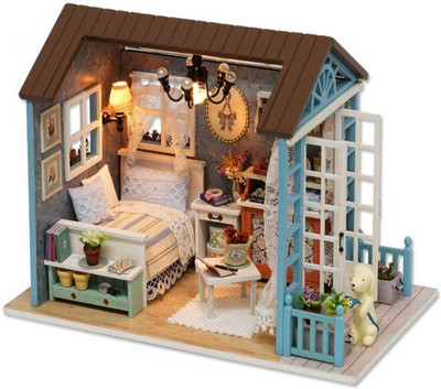 

KADAM Forest Time Series Wooden Handmade Dollhouse Miniature DIY Kit Creative Room With Furniture & Accessories - Perfect Creative DIY Gift for Kids, Children, Teens, Friends, Families,(Blue)