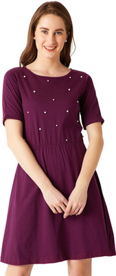 Miss Chase Women Skater Maroon Mini/Short Dress
