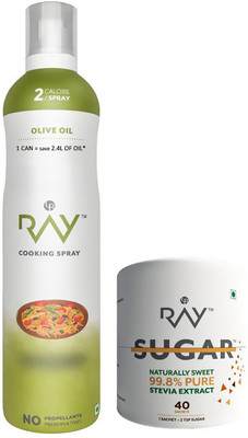 

Ray Healthy Cooking Spray Refined Olive Oil 200 ml ( 2 Calories/spray) + Stevia Sugar Substitute Powder 40gm Combo(240)