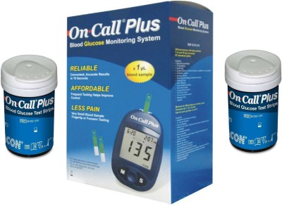 On Call Plus Glucometer 100 Strips with blood Glucose Meter 100 Glucometer Strips