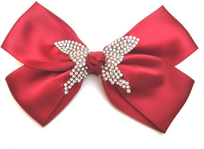 LOOK NEW Maroon Butterfly Diamante Bow Hair Clip Hair Clip(Red)