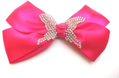 LOOK NEW Hot Pink Butterfly Diamante Hair Bow Clip Hair Clip(Pink)