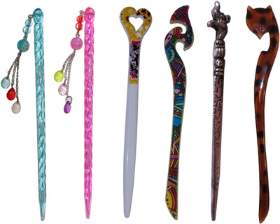 

ROOD Combo of Multi Color Juda Sticks Bun Stick(Multicolor)