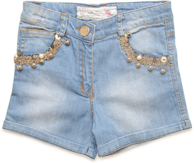 

LITTLE KANGAROOS Short For Girls Casual Solid Cotton(Light Blue, Pack of 1