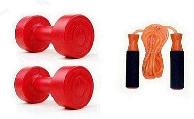 Venom RED COLOR 4KG VINYL PLASTIC DUMBELL AND ORANGE COLOR BEARING SKIPPING ROPE Gym & Fitness Kit