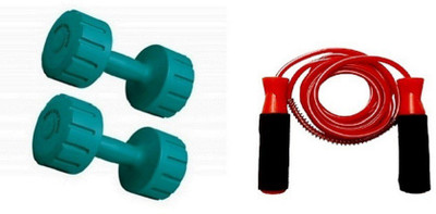 

Venom GREEN COLOR 2KG VINYL PLASTIC DUMBELL AND RED COLOR BEARING SKIPPING ROPE Gym & Fitness Kit