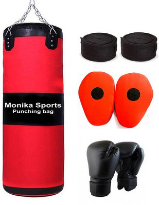 

Monika Sports 3 feet unfilled punching bag with chain + boxing gloves+1 pair of focus pad + 1 pair of Boxing handwrap Boxing Kit