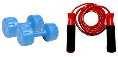 

FACTO POWER BLUE COLOR 3KG VINYL PLASTIC DUMBELL AND RED COLOR BEARING SKIPPING ROPE Gym & Fitness Kit