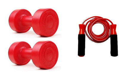 

Venom RED COLOR 5KG VINYL PLASTIC DUMBELL AND RED COLOR BEARING SKIPPING ROPE Gym & Fitness Kit