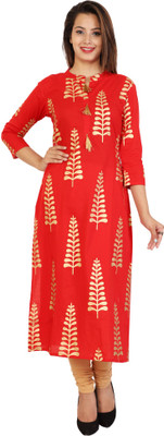 Stylum Festive & Party Block Print Women Kurti(Red) Flipkart