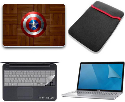 Gallery 83 ® camptain america shield wallpaper 4 in 1 combo pack with laptop skin sticker decal, laptop sleeve pouch, key guard, Screen protector all are laptop 15.6 inch Combo Set 3368 vinyl Laptop Decal 15.6 Combo Set(Multicolor)