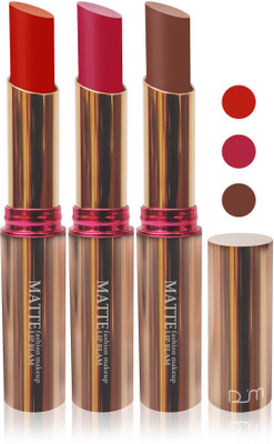 

Femina09 velvet matte lady blam Enriched with Vitamin E lipstick women fashion color cosmetics makeup combo set of 3(red brown red pink)