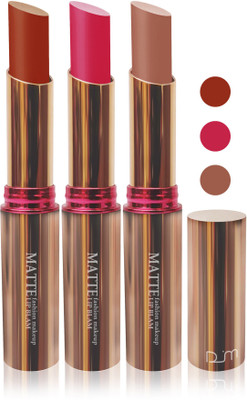 

Femina09 velvet matte lady blam Enriched with Vitamin E lipstick women fashion color cosmetics makeup combo set of 3(l brown l rose pink red brown)
