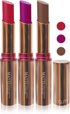 

Femina09 velvet matte lady blam Enriched with Vitamin E lipstick women fashion color cosmetics makeup combo set of 3(coffice brown red pink blue purple, 15 g)