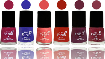 

Fabia Exclusive Nail Polish Cherry Blossom-Shock Blue-Salmon-Shock Orange Red-Mulberry-Wine Red(Pack of 6)