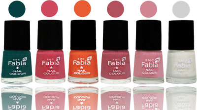 

Fabia Exclusive Nail Polish Dark Green-Shock Pink-Sour Orange-Mauve Pink-Rose-White(Pack of 6)
