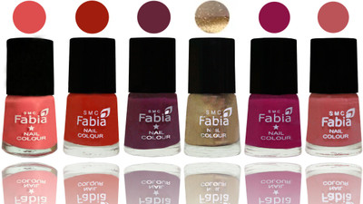 

Fabia Exclusive Nail Polish Salmon-Shock Orange Red-Mulberry-Gold-Raspberry-Peach(Pack of 6)