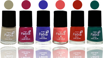 

Fabia Exclusive Nail Polish Tan-Cherry Blossom-Shock Blue-Salmon-Shock Orange Red-Pine Green(Pack of 6)