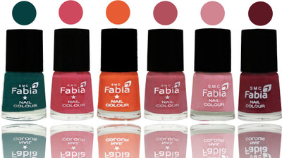 

Fabia Exclusive Nail Polish Dark Green-Shock Pink-Sour Orange-Mauve Pink-Rose-Jam(Pack of 6)