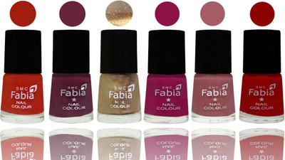

Fabia Exclusive Nail Polish Shock Orange Red-Mulberry-Gold-Raspberry-Lip-Red(Pack of 6)