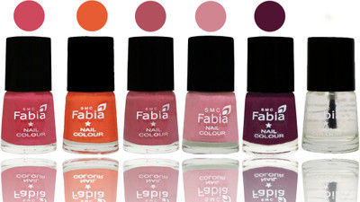 

Fabia Exclusive Nail Polish Shock Pink-Sour Orange-Mauve Pink-Rose-Boysenberry-Top Coat(Pack of 6)