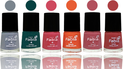 Fabia Exclusive Nail Polish Wild Gray Yonder-Dark Green-Shock Pink-Sour Orange-Mauve Pink-Peach(Pack of 6)