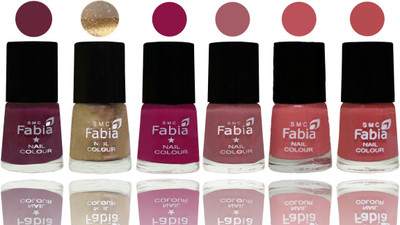 Fabia Exclusive Nail Polish Mulberry-Gold-Raspberry-Lip-Bazooka Joe-Peach(Pack of 6)