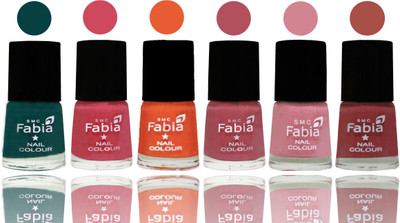 

Fabia Exclusive Nail Polish Dark Green-Shock Pink-Sour Orange-Mauve Pink-Rose-Dark Peach(Pack of 6)