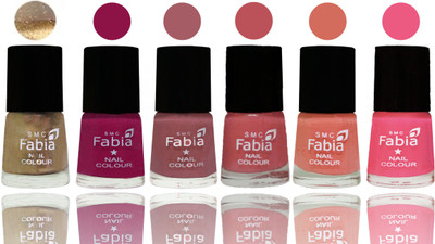 

Fabia Exclusive Nail Polish Gold-Raspberry-Lip-Bazooka Joe-Light Peach-Shock Pink Light(Pack of 6)