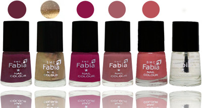 

Fabia Exclusive Nail Polish Mulberry-Gold-Raspberry-Lip-Bazooka Joe-Top Coat(Pack of 6)
