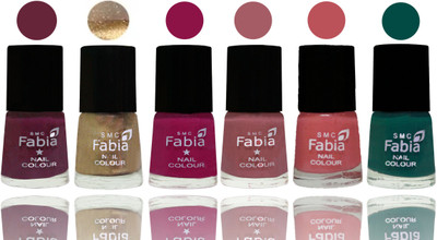 

Fabia Exclusive Nail Polish Mulberry-Gold-Raspberry-Lip-Bazooka Joe-Pine Green(Pack of 6)