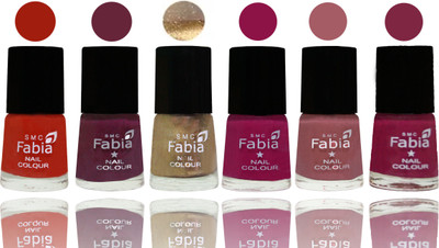 

Fabia Exclusive Nail Polish Shock Orange Red-Mulberry-Gold-Raspberry-Lip-Dark Magenta(Pack of 6)