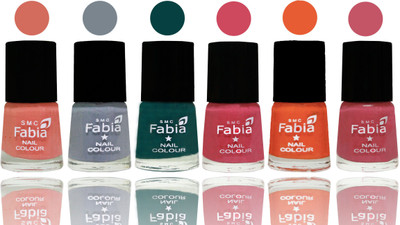 

Fabia Exclusive Nail Polish Light Peach-Wild Gray Yonder-Dark Green-Shock Pink-Sour Orange-Light Pink(Pack of 6)