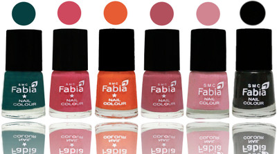 

Fabia Exclusive Nail Polish Dark Green-Shock Pink-Sour Orange-Mauve Pink-Rose-Black(Pack of 6)