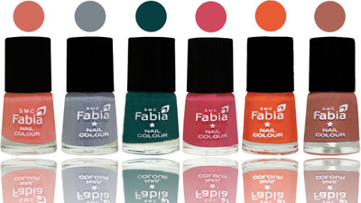 

Fabia Exclusive Nail Polish Light Peach-Wild Gray Yonder-Dark Green-Shock Pink-Sour Orange-Coral(Pack of 6)