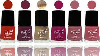 

Fabia Exclusive Nail Polish Shock Orange Red-Mulberry-Gold-Raspberry-Lip-Mauve Pink(Pack of 6)